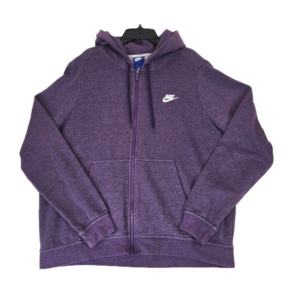 Nike Hoodie Womens XL Purple Full Zip Sweatshirt Drawstring Swoosh Logo 853930 - Picture 1 of 15